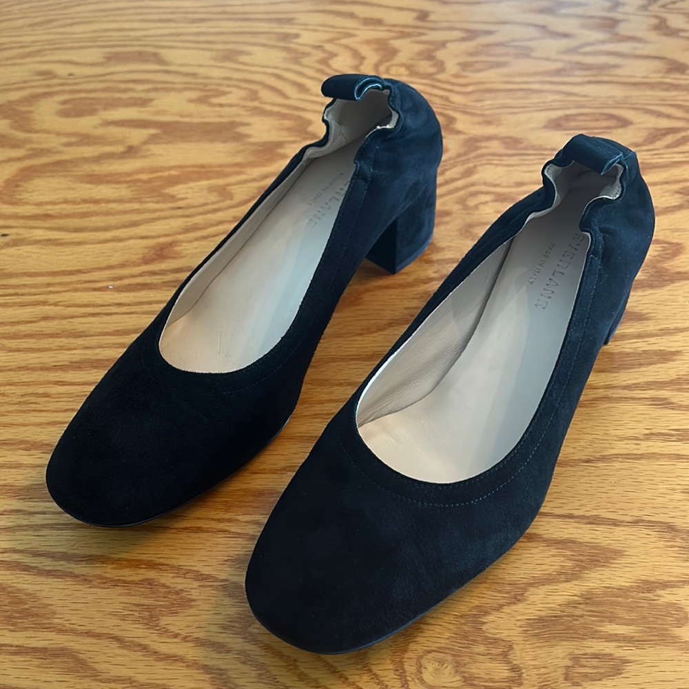 Everlane Italian Leather Day Heel in Black Suede